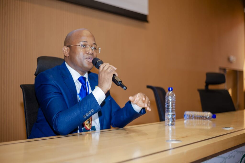 Cristiano Chizeca speaks at the Civil Diplomacy Conference at Lueji A’Nkonde University in Lunda Norte.